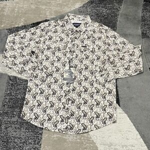 Panhandle Shirt Men Large Brown White Paisley Western Button Performance Stretch